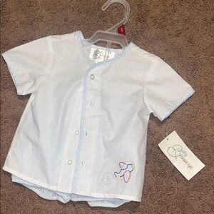 White Button-Up Shirt with Embroidered Detail